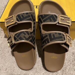 Fendi Brown Logo Sandals